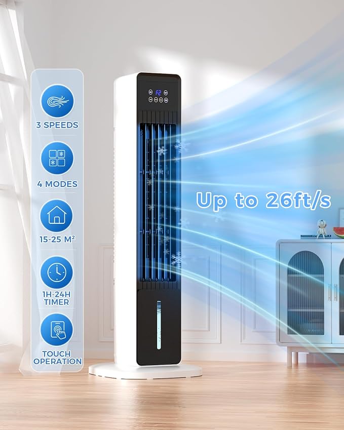 Evaporative Air Cooler, 3-in-1 Portable AC Tower Fan Air Conditioner with